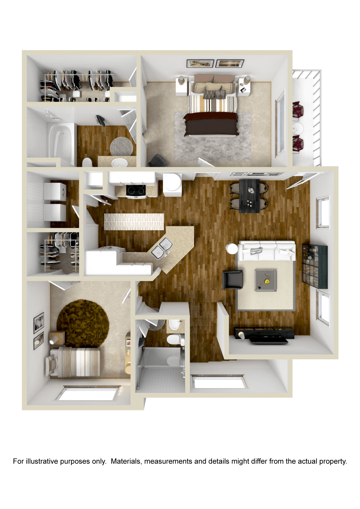 Floor plan for 2 beds, 2 baths, 1149 sqft